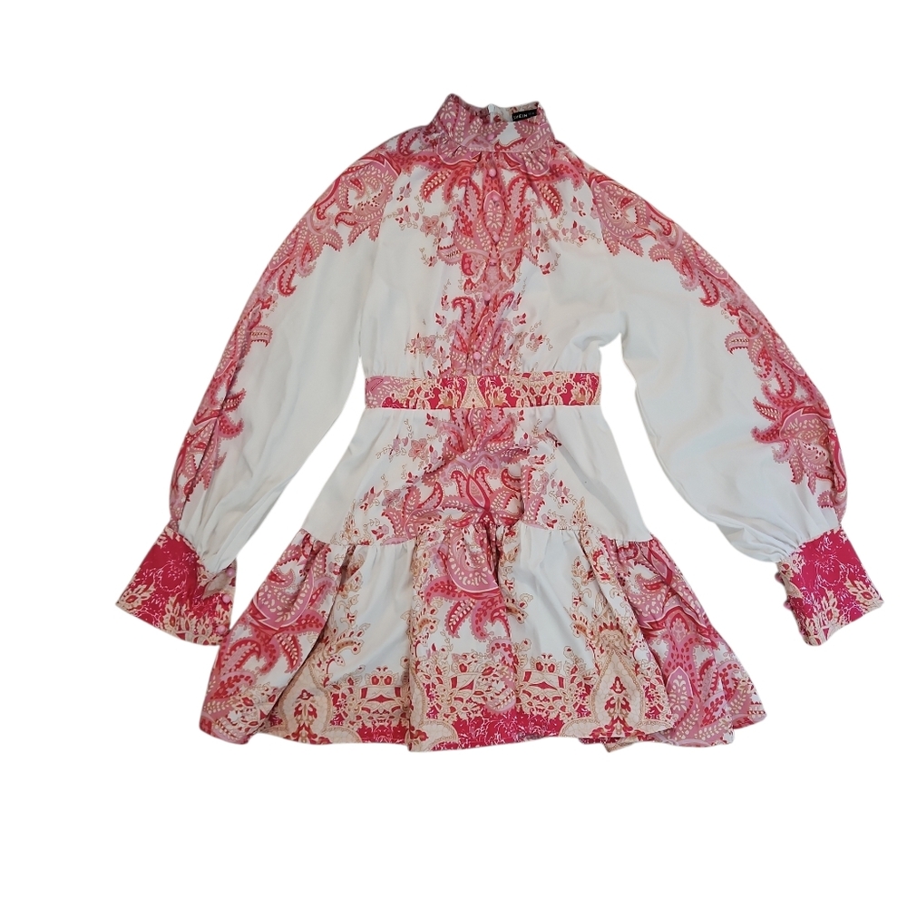 SHEIN Pink and White Patterned Dress